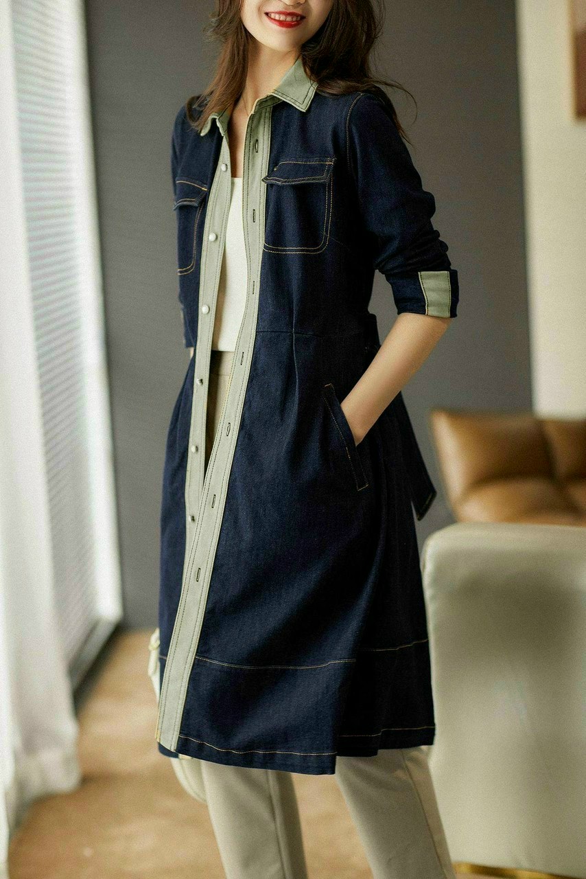 ĐẦM JEAN DENIM DÁNG XÒE PHỐI CỔ TAY LỠ